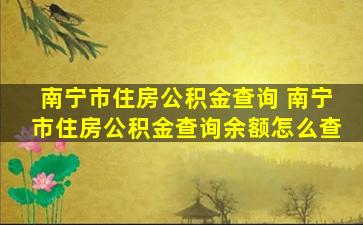 南宁市住房公积金查询 南宁市住房公积金查询余额怎么查